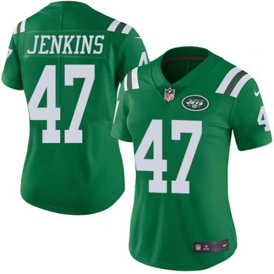 Nike Jets #47 Jordan Jenkins Green Womens Stitched NFL Limited Rush Jersey